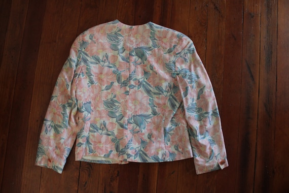 Vintage 80s 90s Pastel Pink Floral Blazer Pink Bu… - image 8