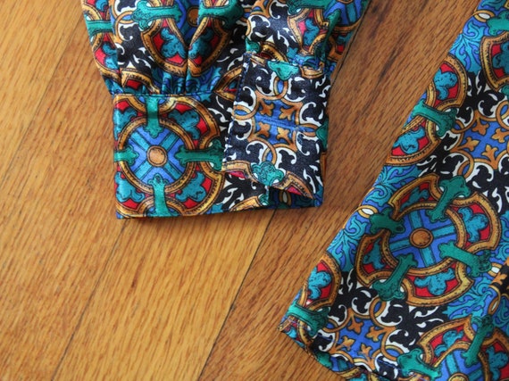 Vintage Polyester Patterned Button Up Oversized B… - image 2