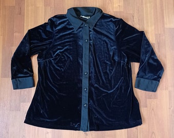 Vintage Black Long Sleeved Velvet Button Up Collared Blouse by C.M. Shapes