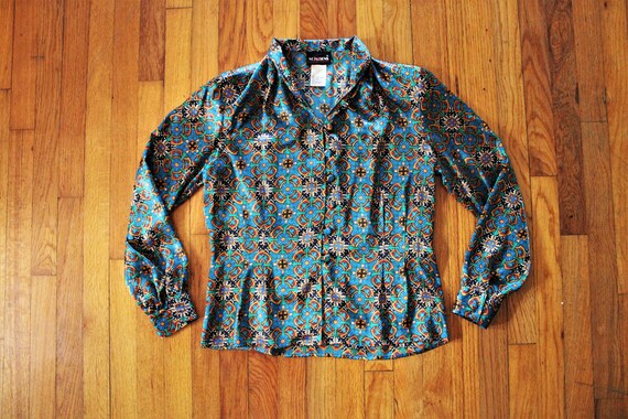 Vintage Polyester Patterned Button Up Oversized B… - image 1