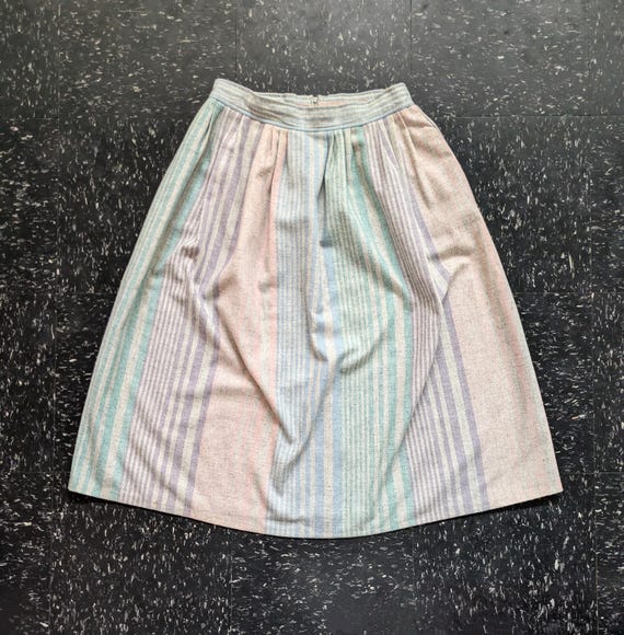 Vintage Vertical Striped Skirt Pleated Midi Pull C. E. Stanton Pastel Earth Tone Colorful