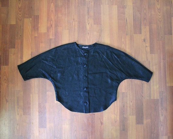 Vintage Black Polyester Chunky Button Up Half Sle… - image 1