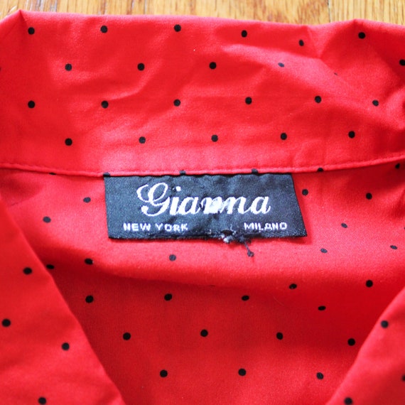 Vintage Red with Black Polka Dots Flowy Polyester… - image 5