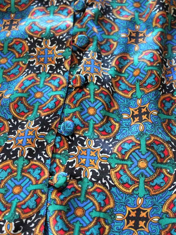 Vintage Polyester Patterned Button Up Oversized B… - image 3