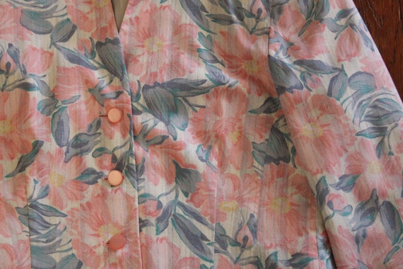 Vintage 80s 90s Pastel Pink Floral Blazer Pink Bu… - image 2