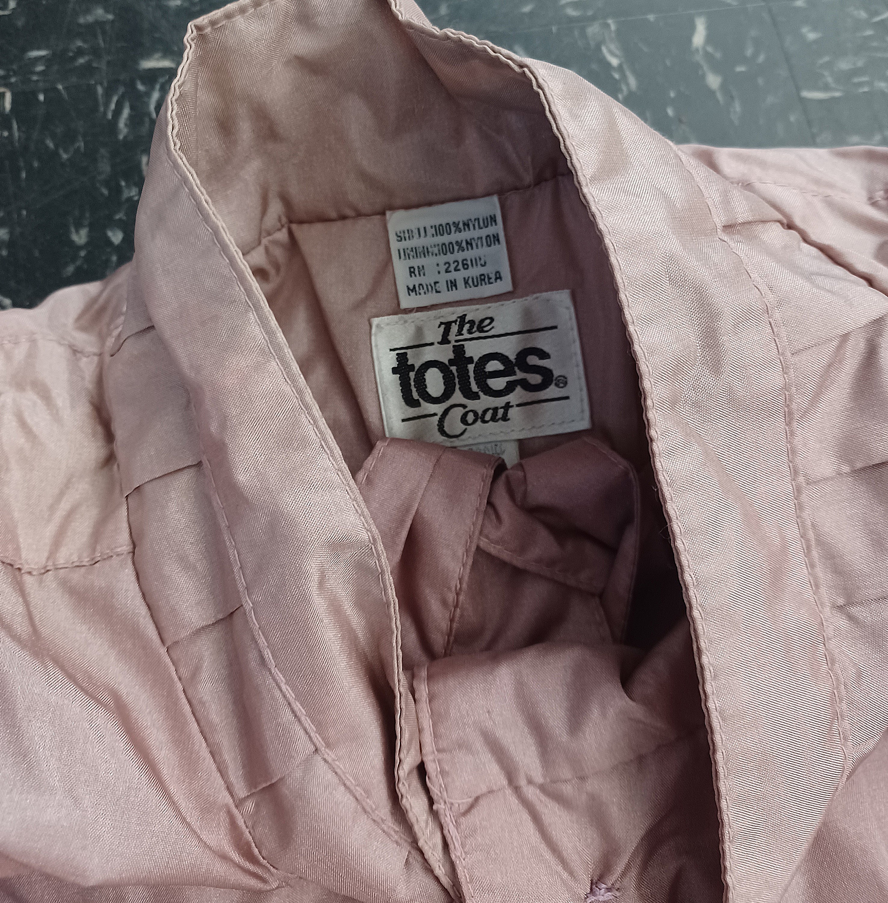 Vintage Nylon Long Rose Gold Button Down Tie Waist Rain Coat