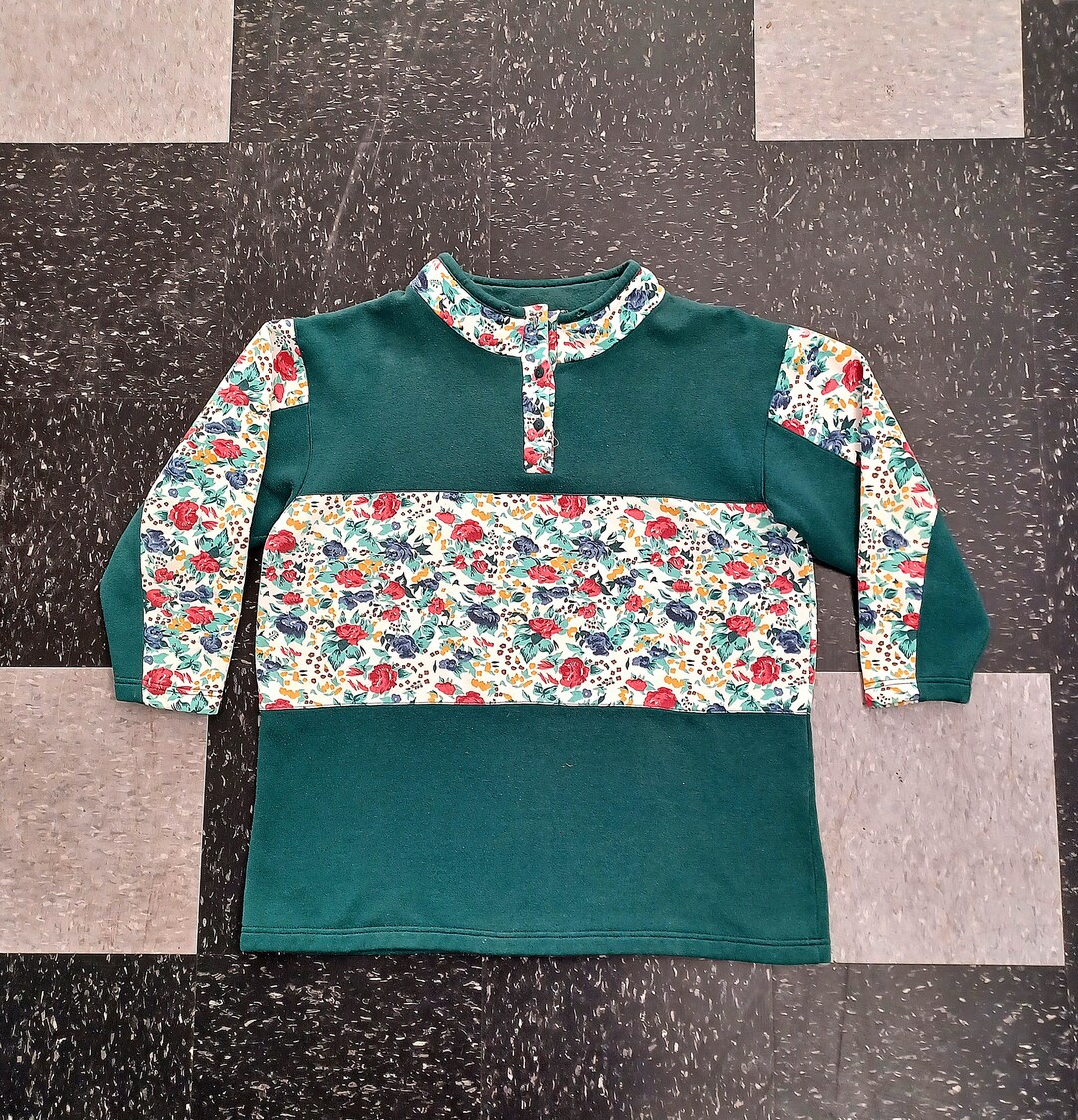 Floral Mock Neck Half Zip Pullover in Red Orange Multi main image 1