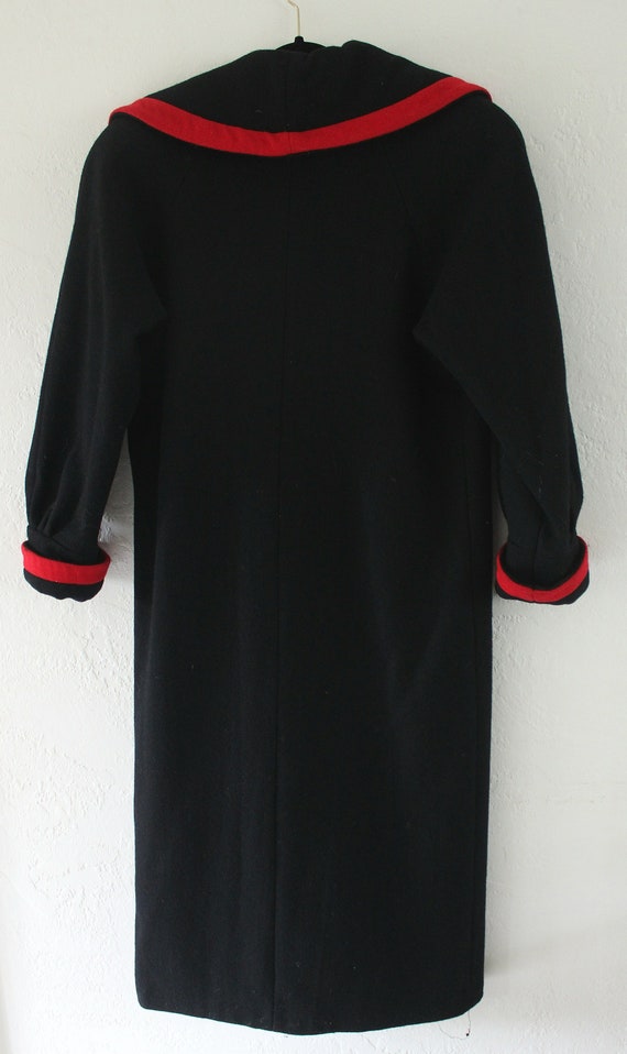 Vintage black red trim long wool designer coat by… - image 6
