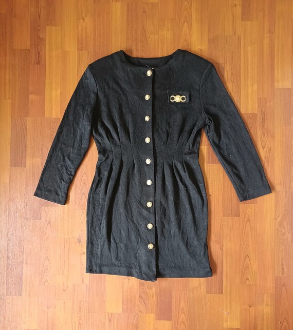 black button bodycon dress Rib Black Long Sleeve Button Up Collar V-Neck Mini Dress