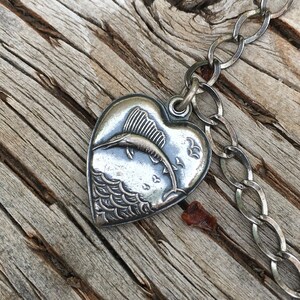 1970s Sterling Silver Swordfish Heart with Dolphin charm Bracelet Bridesmaid gifts