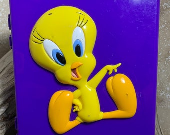 Estuche para lápices de plástico morado Tweety Bird Shakespeare para almuerzo Space Jam