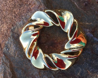 1960s Trifari Unsigned Gold Tone Modernist Ribbon Wreath Brooch Vintage Bridesmaid Gift