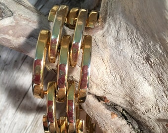 1990s Geometric Gold Tone "C" Link Chunky Bracelet Bridesmaid Unisex Gift