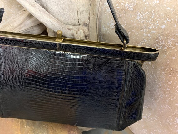 1960s Black Alligator Leather Handbag - image 4