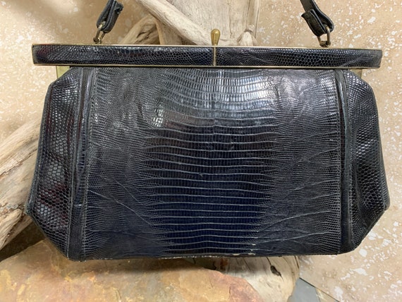 1960s Black Alligator Leather Handbag - image 10