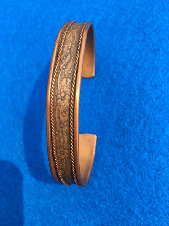 1970s Copper Floral Cuff Bracelet Vintage Bridesma