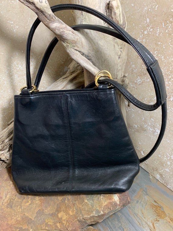 Vintage Giani Bernini Black Leather & Ostrich Shoulder Bag 
