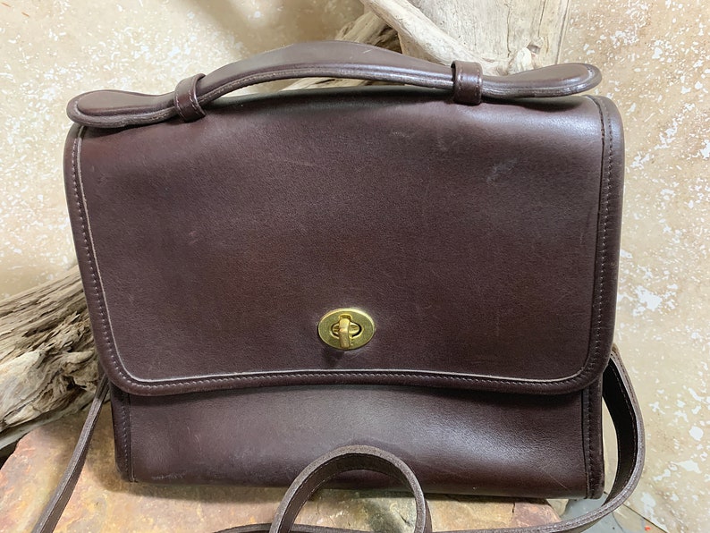 1997 Coach 9870 Court Top Handle Leather Bag Dark Brown / Mahogany ...