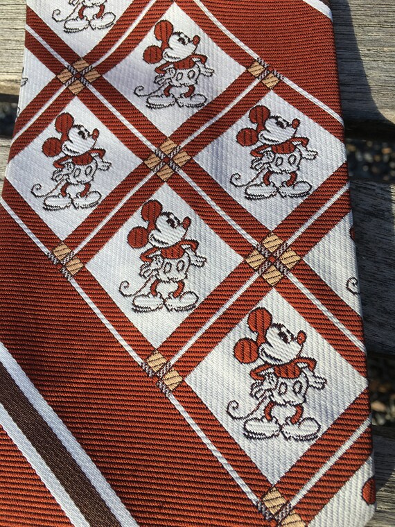 1970s Mickey Mouse Cervantes Qiana Nylon Brown Plaid Tie Vintage Groomsman gift View 2