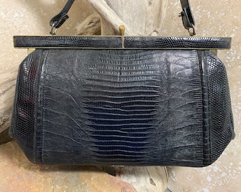 1960s Black Alligator Leather Handbag