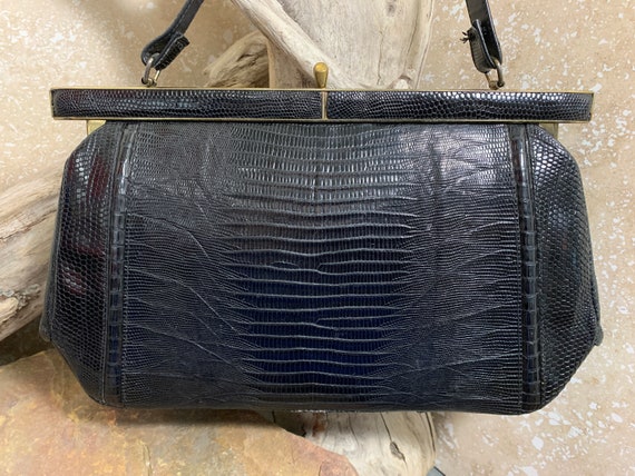 1960s Black Alligator Leather Handbag - image 1