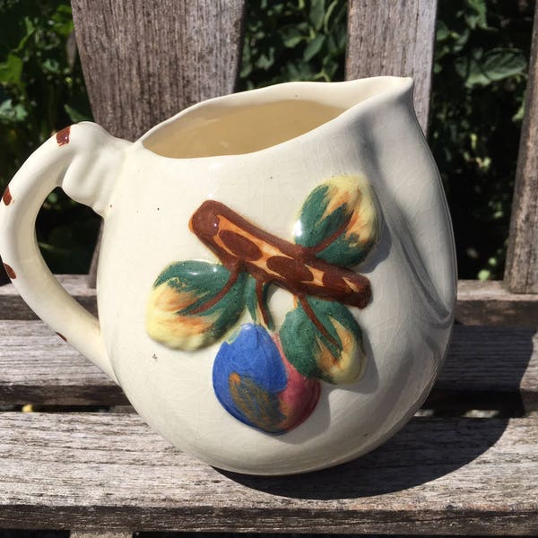 1950s Artistic Pottery of California Embossed Fruit Pitcher #505