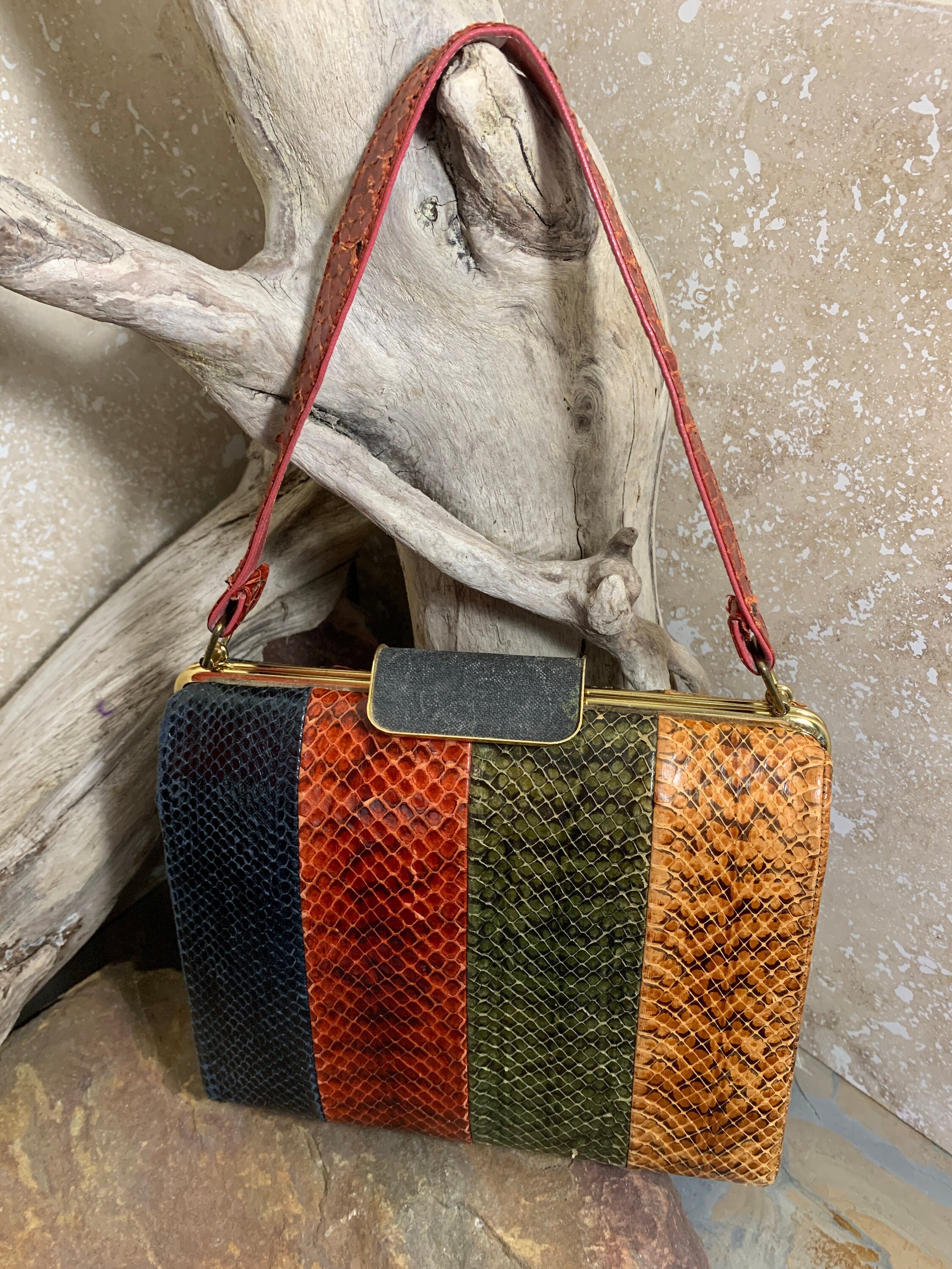 multicolor snakeskin purse