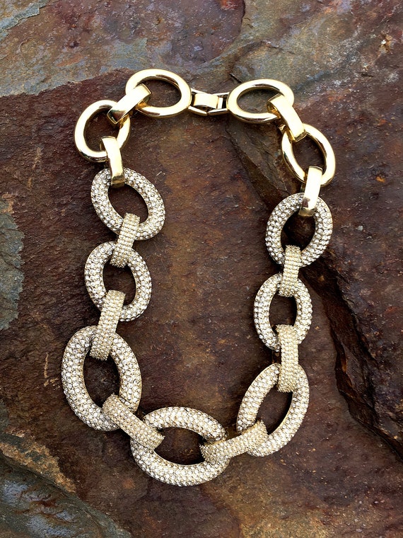 1990s Hip Hop Swarovski Pavé Chunky Chain Link Go… - image 2