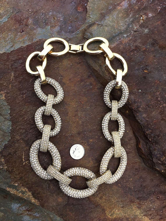 1990s Hip Hop Swarovski Pavé Chunky Chain Link Go… - image 3