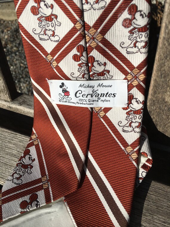 1970s Mickey Mouse Cervantes Qiana Nylon Brown Plaid Tie Vintage Groomsman gift View 4