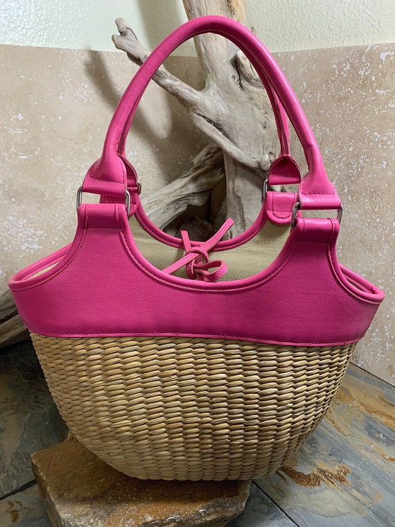 Vintage Banana Republic Pink Vinyl & Woven Straw S