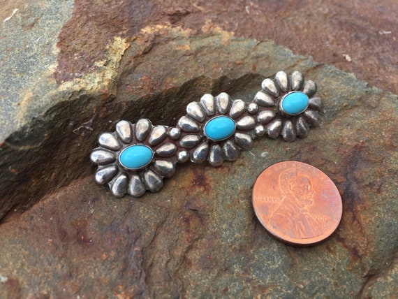 Sterling Silver Southwestern 3 Flower Turquoise B… - image 2