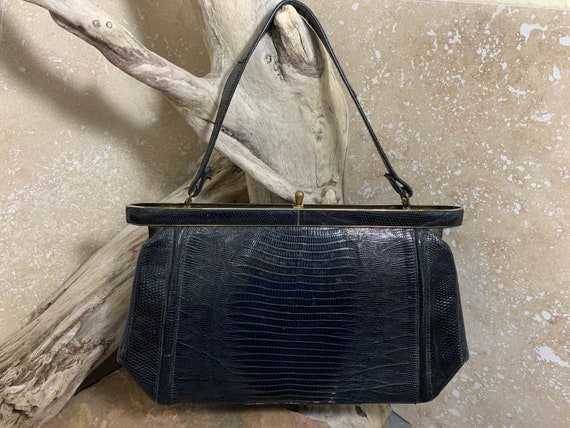 1960s Black Alligator Leather Handbag - image 2