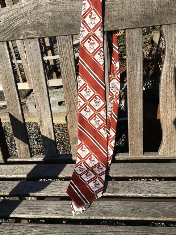 1970s Mickey Mouse Cervantes Qiana Nylon Brown Plaid Tie Vintage Groomsman gift View 3