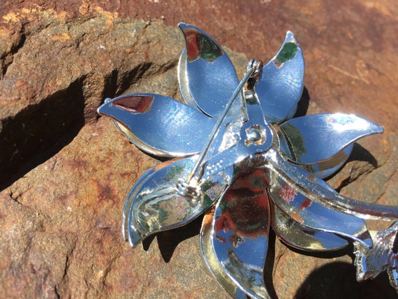 1950s Coro Signed Silver Tone Poinsettia  Vintage… - image 4