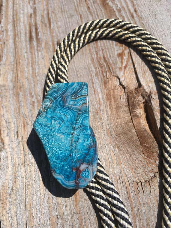 1970s Bolo Tie Crazy Lace Natural Blue Stone Groom