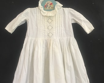 Vintage Antique Edwardian Christening Gown Full Length Tiny Pleats Cutwork Embroidered Lace