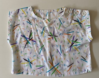 90s Toddler Crop Top Abstract Brush Stroke Cap Sleeve Summer Shirt Size 3T