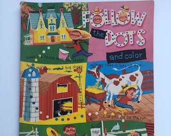 Vintage 1953 DEADSTOCK Follow the Dots and Color Book Dot to Dot Book 31 Pages Unused 9 Available