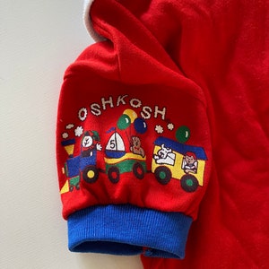 Vintage 80s 90s Baby Osh Kosh Top Red "Train" Print Polo Shirt Ringer Unisex Size 3 Months image 2