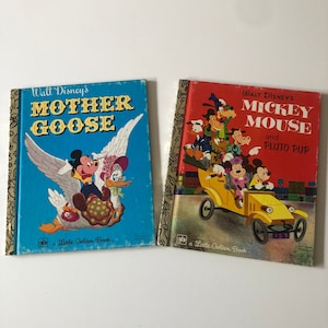 Vintage Walt Disney&#39;s Little Golden Books Collection of 2 Mickey Mouse and Pluto Pup . Mother Goose