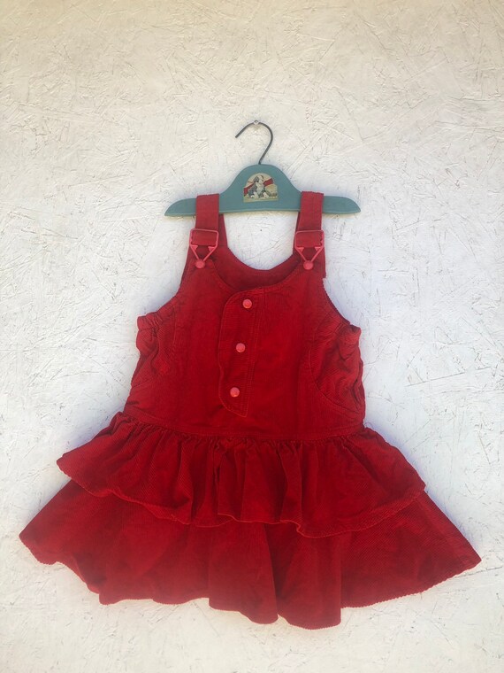 red corduroy overall dress