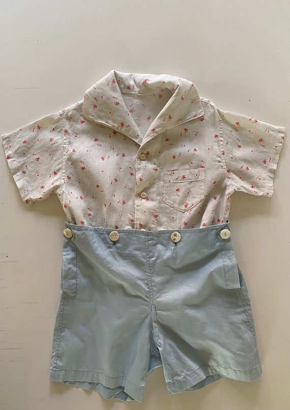 Vintage Rare 1940’s Toddler Boys Shorts Set Red Wh