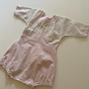 Vintage 40s 50s Toddler Bubble Romper Pink White Color Block Girl Summer Wide Leg Romper Estimated Size 2T-3T