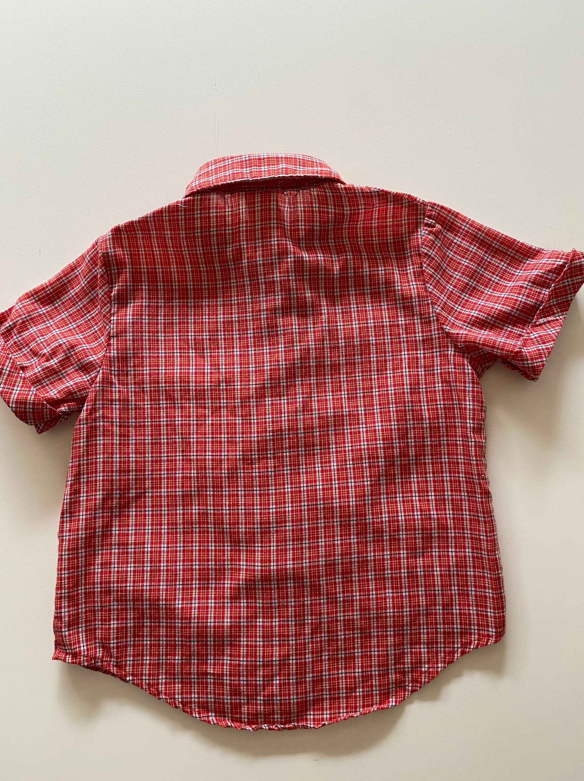 70s 80s Kids Peter Pan Plaid Blouse // Red Collared Top // | Etsy