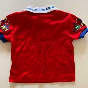 Vintage 80s 90s Baby Osh Kosh Top Red "Train" Print Polo Shirt Ringer Unisex Size 3 Months image 4