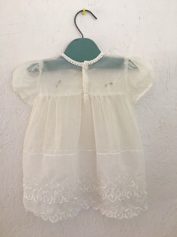 Vintage 50s Baby White Sheer Dress Embroidered La… - image 5