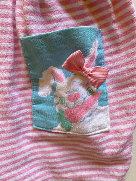 80s 90s Toddler Girl Striped "Bunny" Bubble Rompe… - image 3