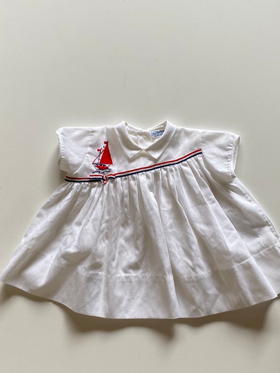 Vintage 50s Nautical Baby Dress White Baby Dress w