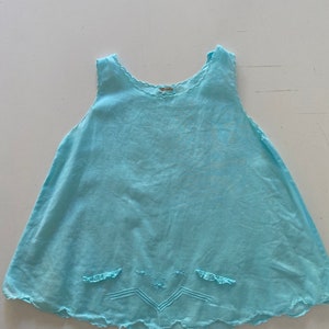 50s Baby Girl Aquamarine Slip Dress Hand Dyed Embroidered Cotton Batiste Baby Sun Dress Size 6-9 Months